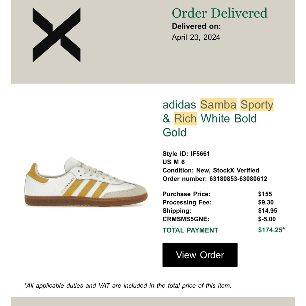Adidas sporty & Rich Samba White and Gold size M6 W8
